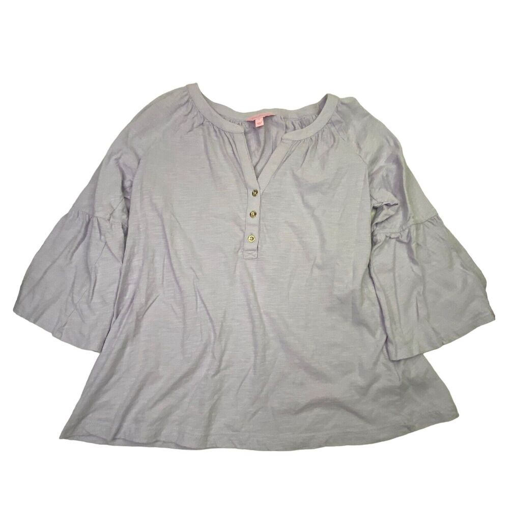 Lilly Pulitzer Teigen Top Light Lilac Verbena Flounce 1/2 Sleeve Women's Size S
